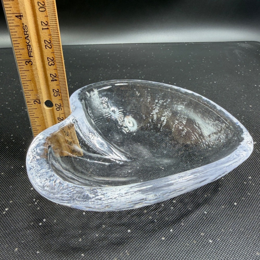Simon Pearce Hand Blown Glass Heart Bowl Clear Textured Crystal Signed 5 Inch - Picture 3 of 12